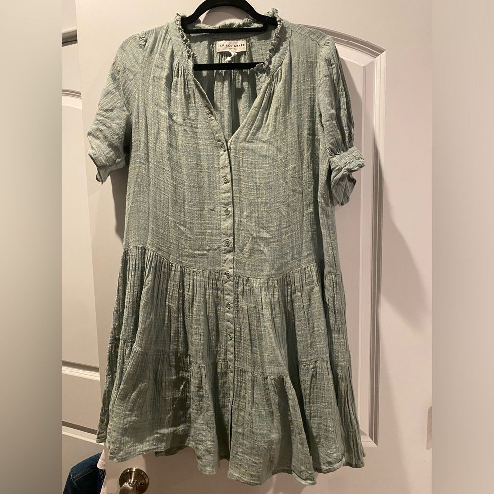 Apiece Apart casual shirt dress, size small, green, comes with slip
